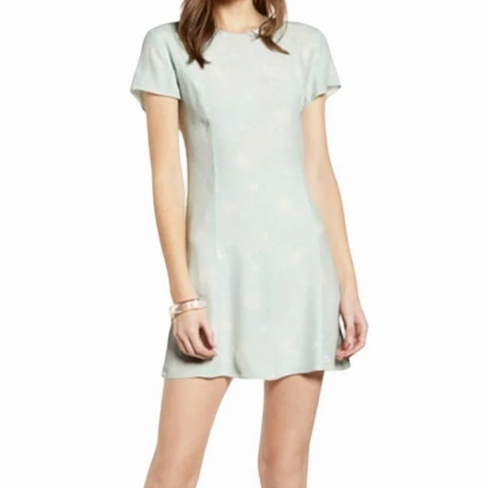 SOMETHING NAVY Easy Flirty Mini Dress Floral Sz Small Teal Chalk Cottagecore Y2K